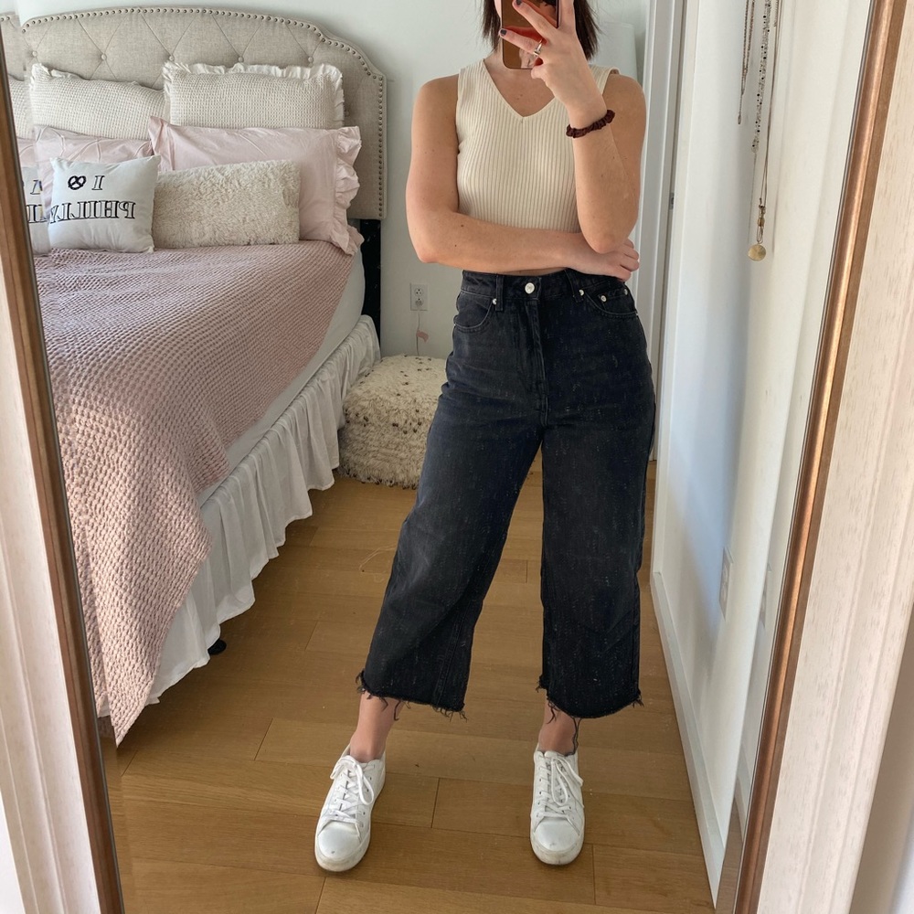 Top Shop MOTO Cropped Wide Leg Black Jeans
